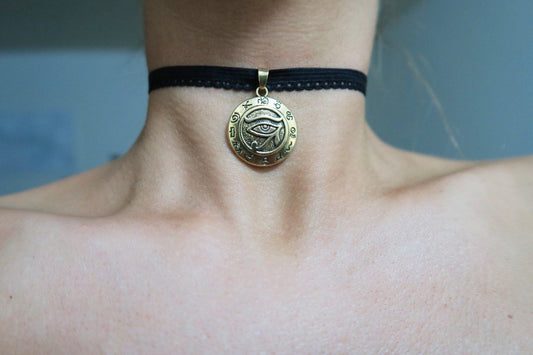 Elastic Black Choker with Charm