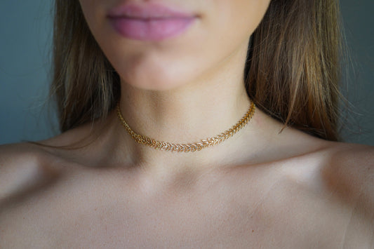 24K Gold Plated Open Leaf Choker