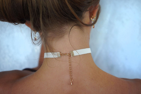 White Vegan Leather Choker • Ultra Comfortable Lined & Stretchy • 3/8ths Width Gothic Choker