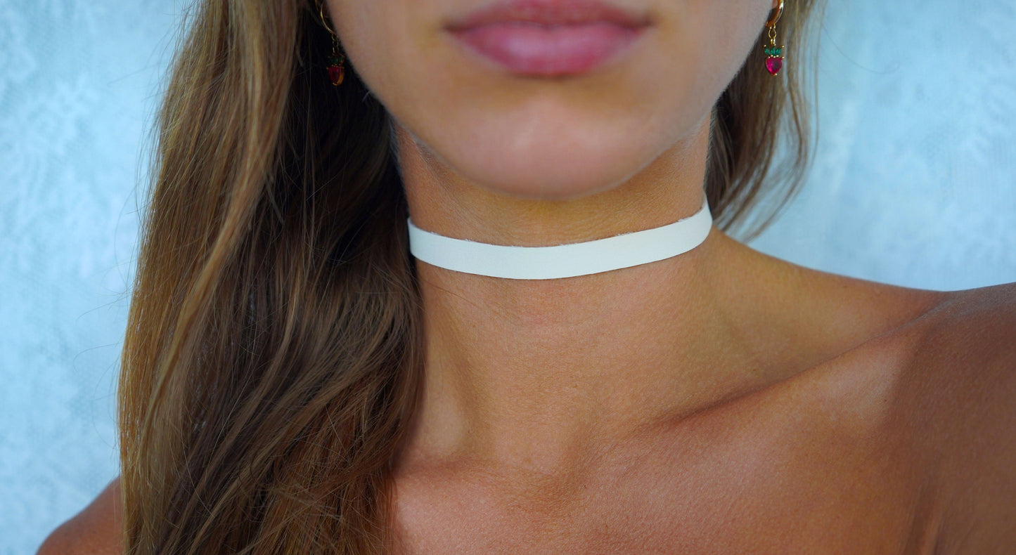 White Vegan Leather Choker • Ultra Comfortable Lined & Stretchy • 3/8ths Width Gothic Choker