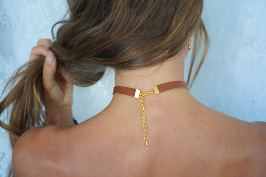 Golden Tan Vegan Leather Choker • Ultra Comfortable Lined & Stretchy • 3/8ths Width Gothic Choker