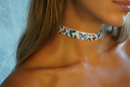 Butterfly Pattern Elastic Choker • Fun Handmade Kids Girls Choker