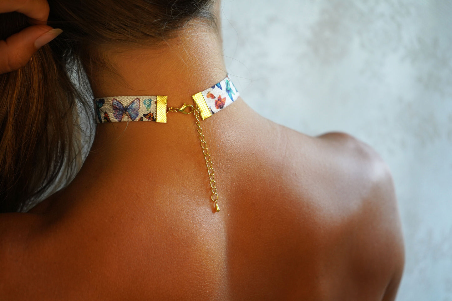 Butterfly Pattern Elastic Choker • 5/8ths Inch Fun Girls Kids Butterfly Choker