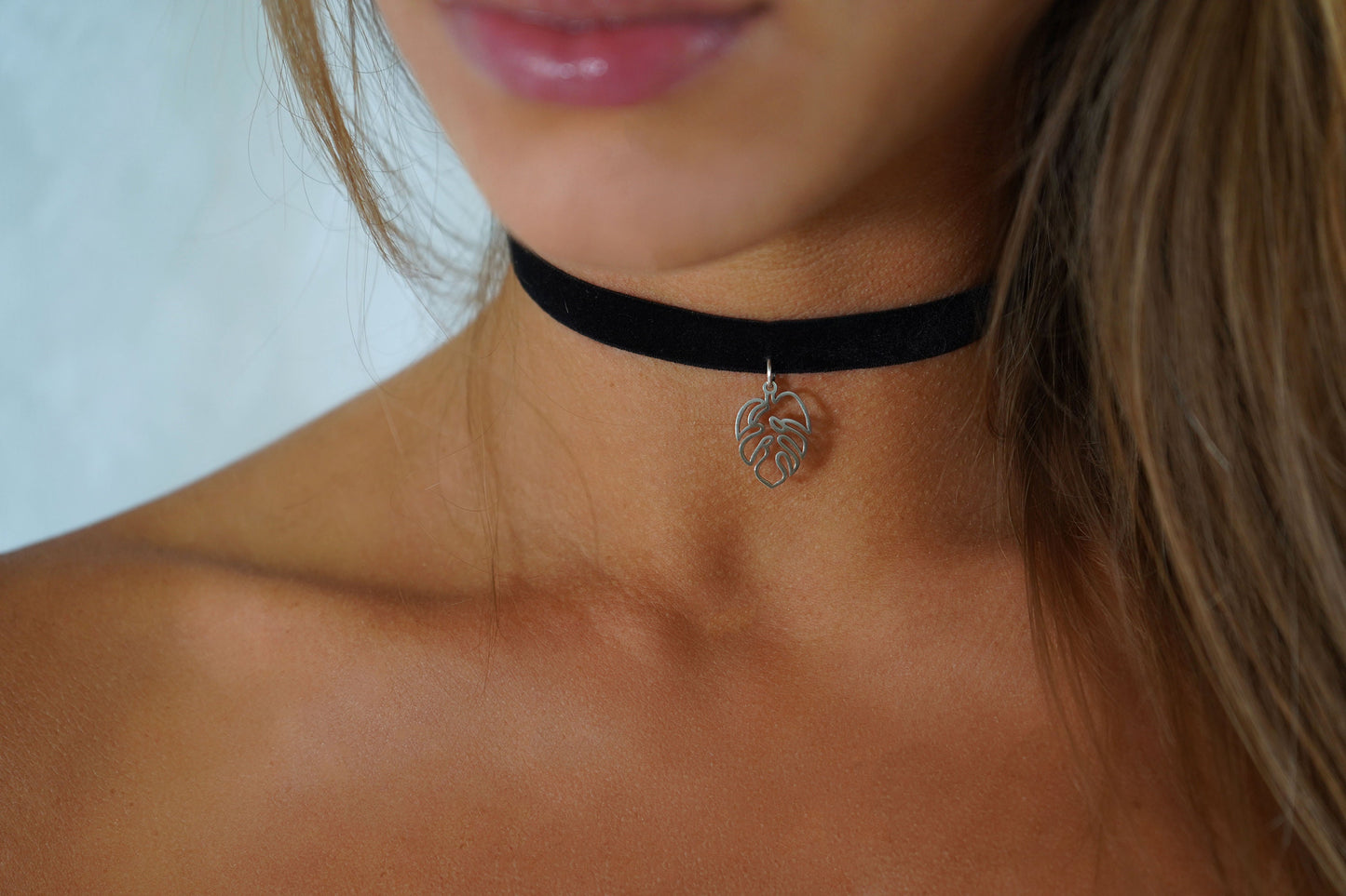Leaf Charm Choker • Ultra Comfortable Stretch Velvet • Plant Lovers Monstera Necklace