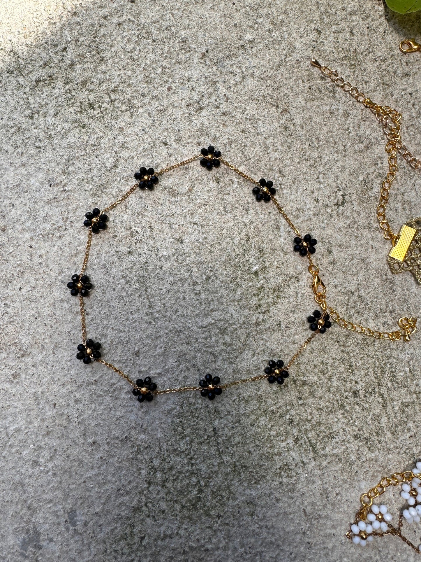 White Beaded Flower Chain Choker