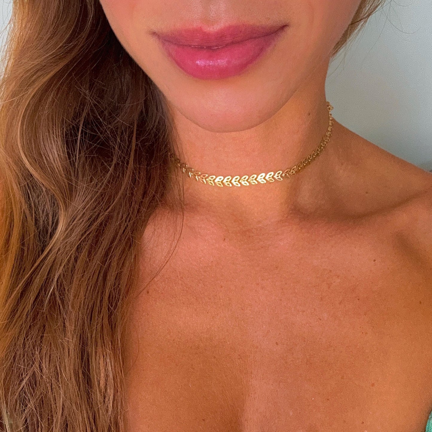 24K Gold Plated Open Leaf Choker