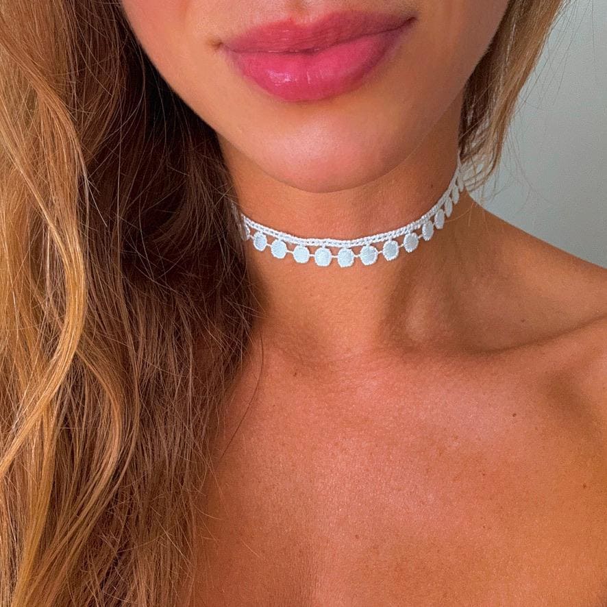 White Circle Lace Choker