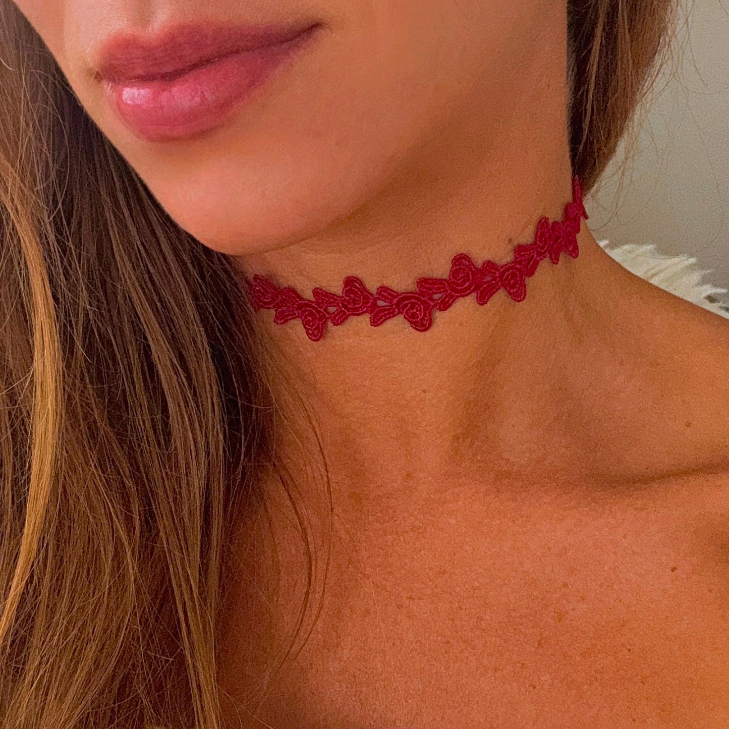 Dark Red Rose Lace Choker