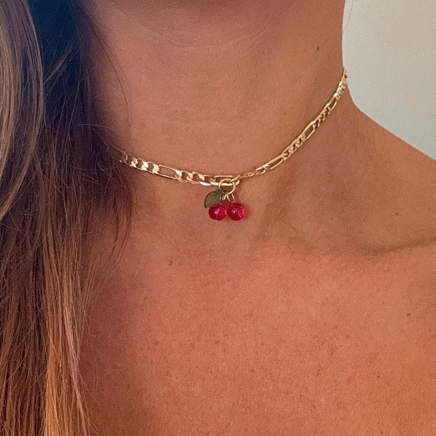 Cherry Charm Chain Choker • 24K Gold Plated