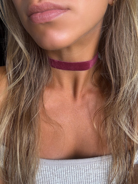 5/8" Burgundy Velvet Choker • Ultra Comfortable Stretch Velvet