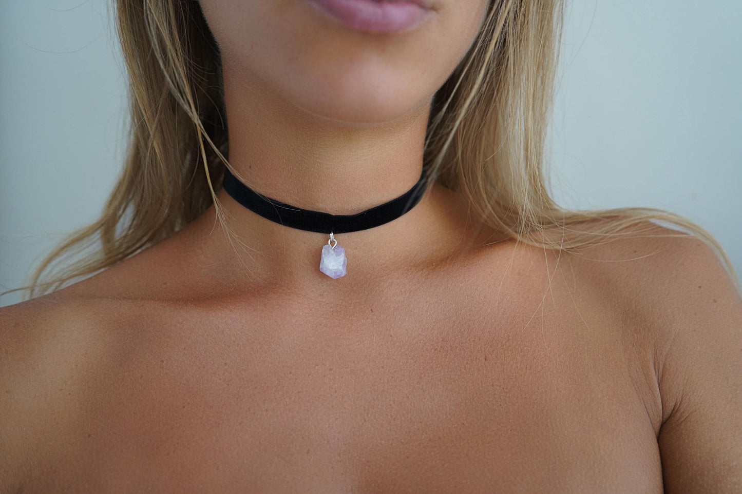 Amethyst Charm Choker • Ultra Comfortable Stretch Velvet With Healing Crystal