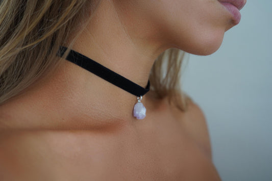 Amethyst Charm Choker • Ultra Comfortable Stretch Velvet With Healing Crystal