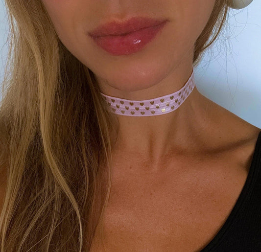 Gold Hearts Pattern Elastic Choker • Fun Valentines Day Gift Necklace