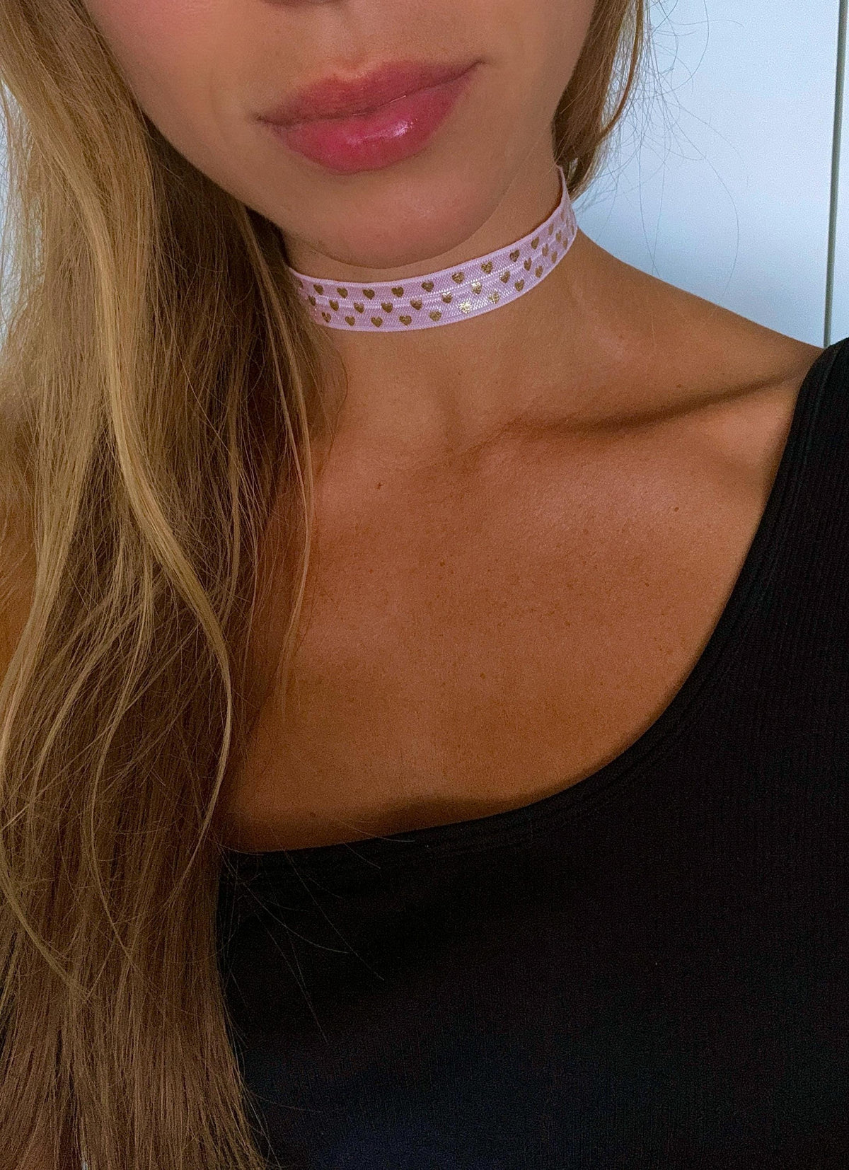 Gold Hearts Pattern Elastic Choker • Fun Valentines Day Gift Necklace