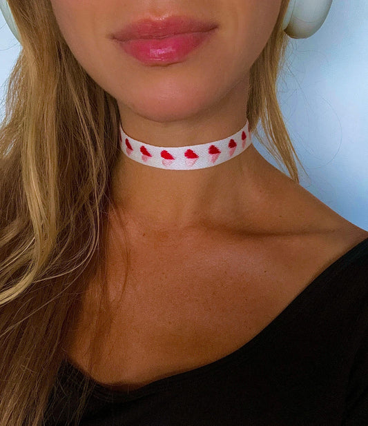 Crochet Hearts Choker • Two-Tone Valentines Day Necklace