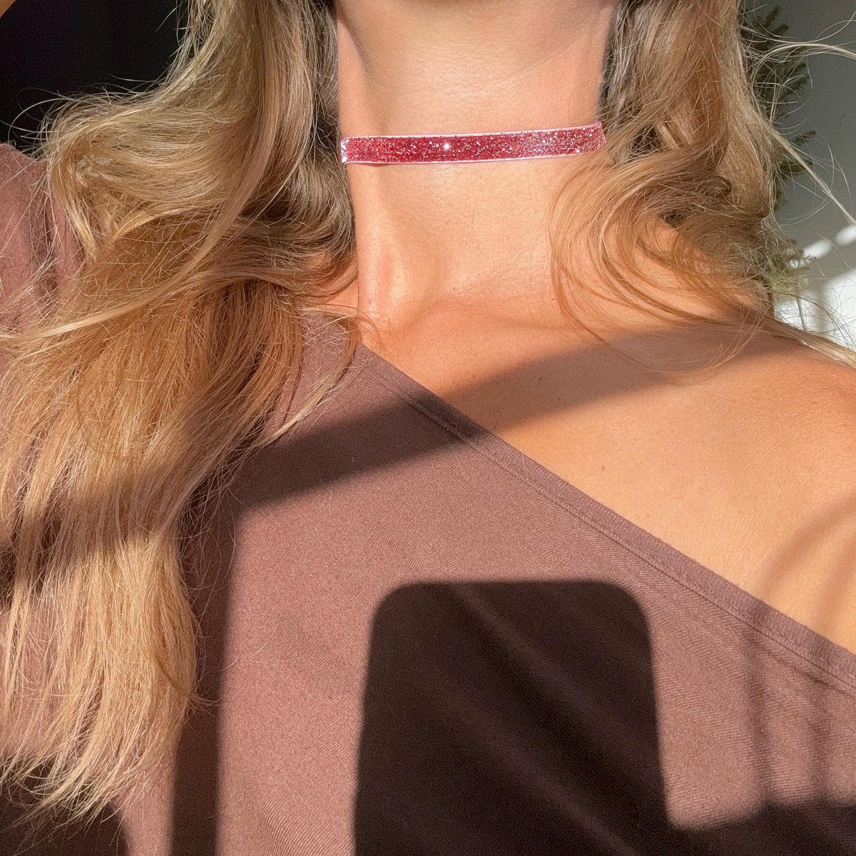 Rose Pink Glitter Elastic Choker