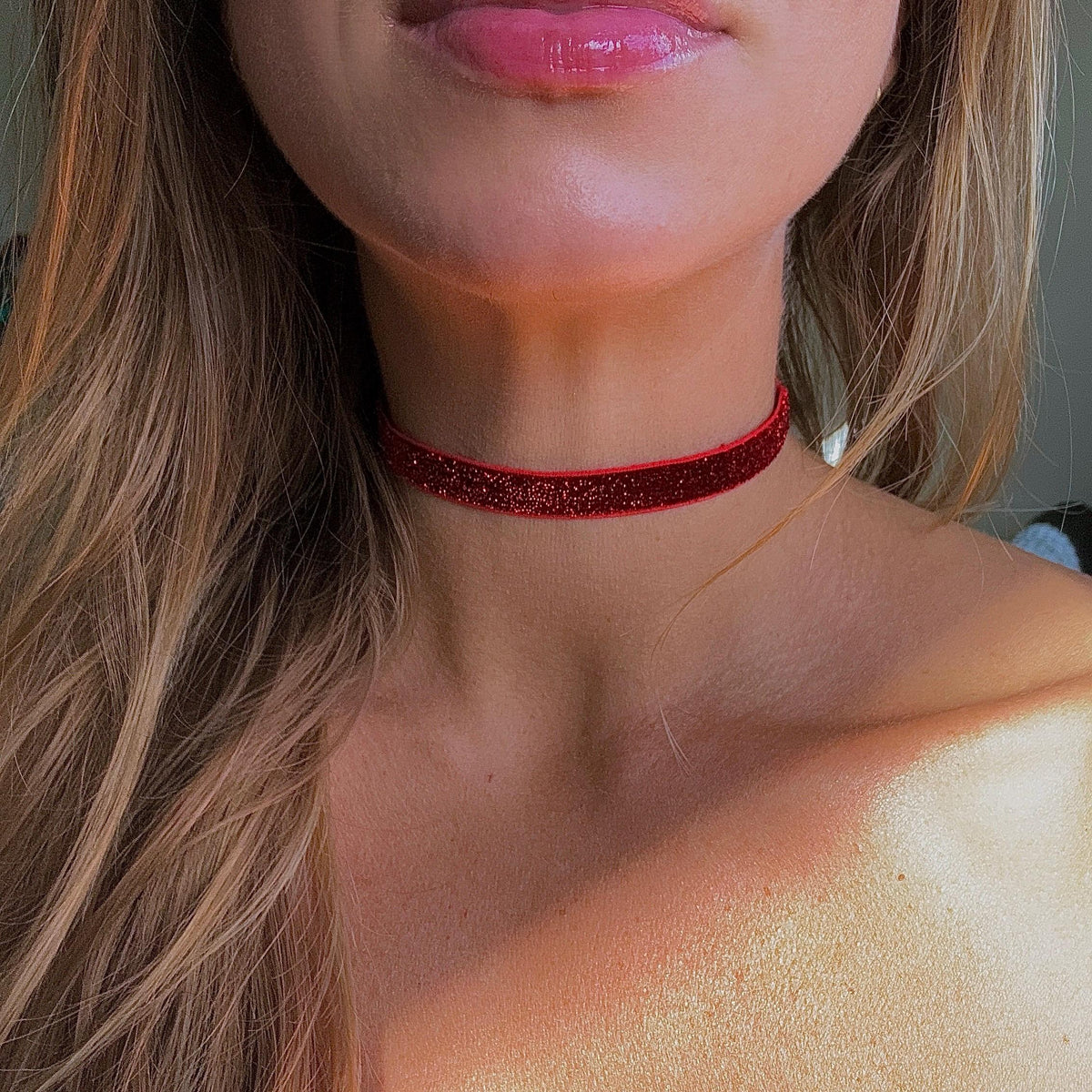 Red Glitter Elastic Choker