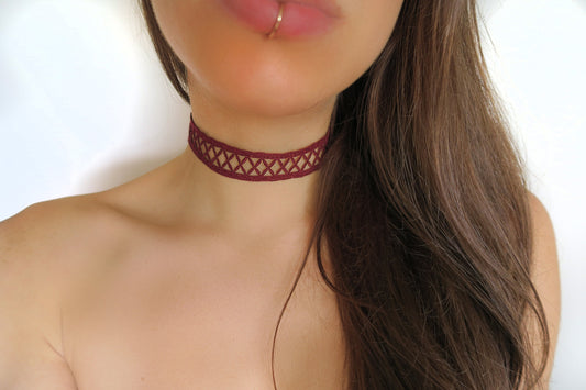 Burgundy Crosshatch Choker