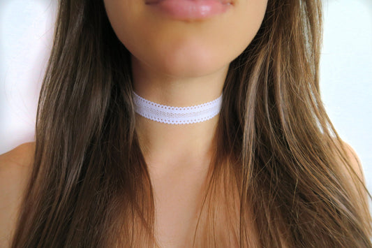 White Elastic Lattice Lace Choker