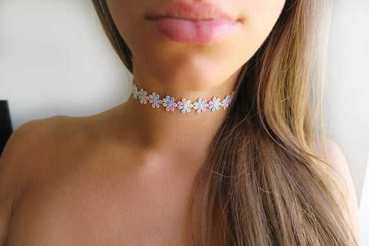 Pastel Rainbow Flower Choker