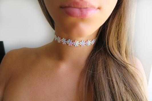 Pastel Rainbow Flower Choker