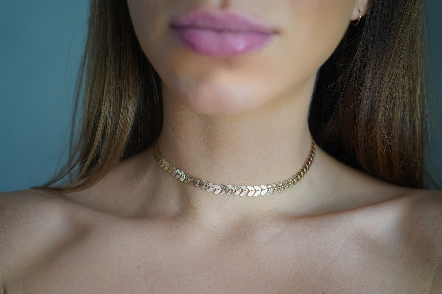 24K Gold Plated Solid Leaf Choker