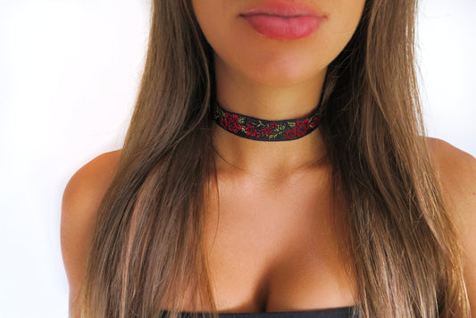 Rose Embroidery Choker