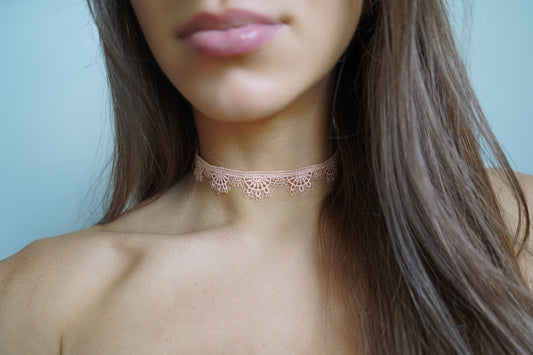 Coral Crochet Lace Choker