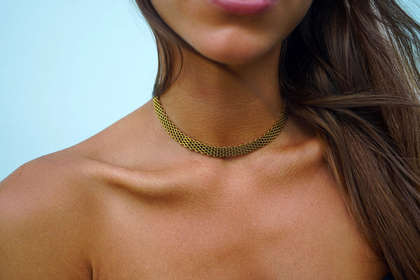 24K Gold Mesh Chain Link Choker