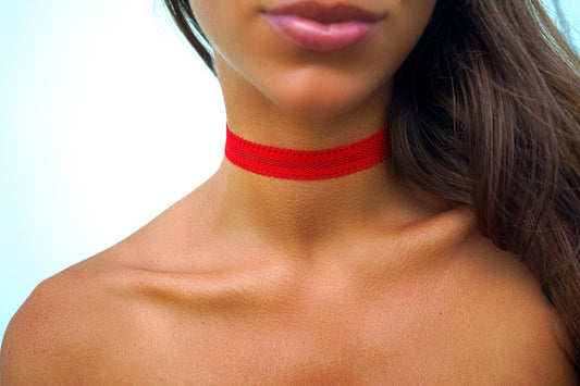 Red Elastic Lattice Lace Choker