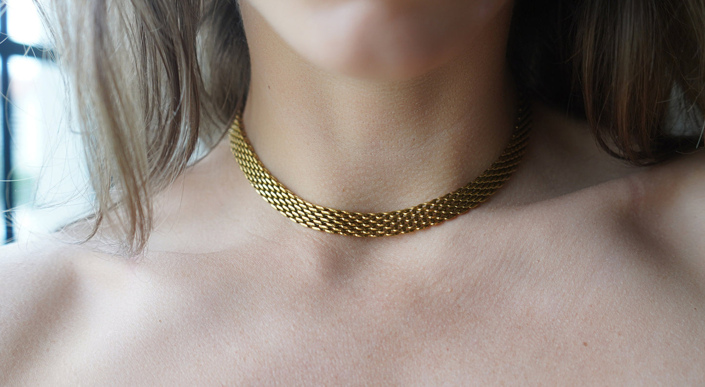 24K Gold Mesh Chain Link Choker