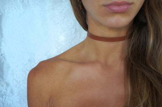 Golden Tan Vegan Leather Choker  • Ultra Comfortable Lined & Stretchy  •  3/8ths Width Gothic Choker