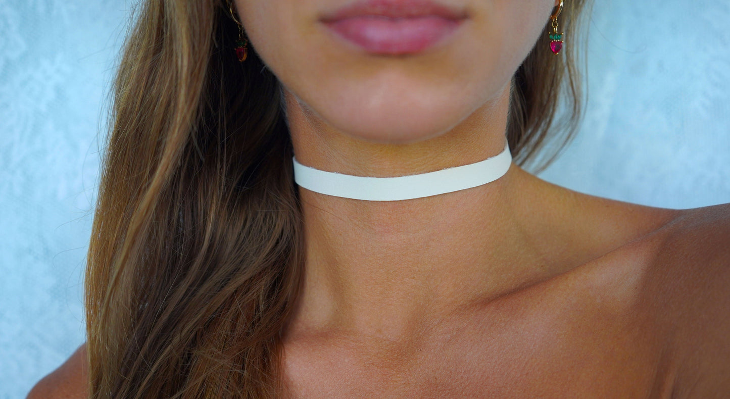 White Vegan Leather Choker  • Ultra Comfortable Lined & Stretchy  •  3/8ths Width Gothic Choker