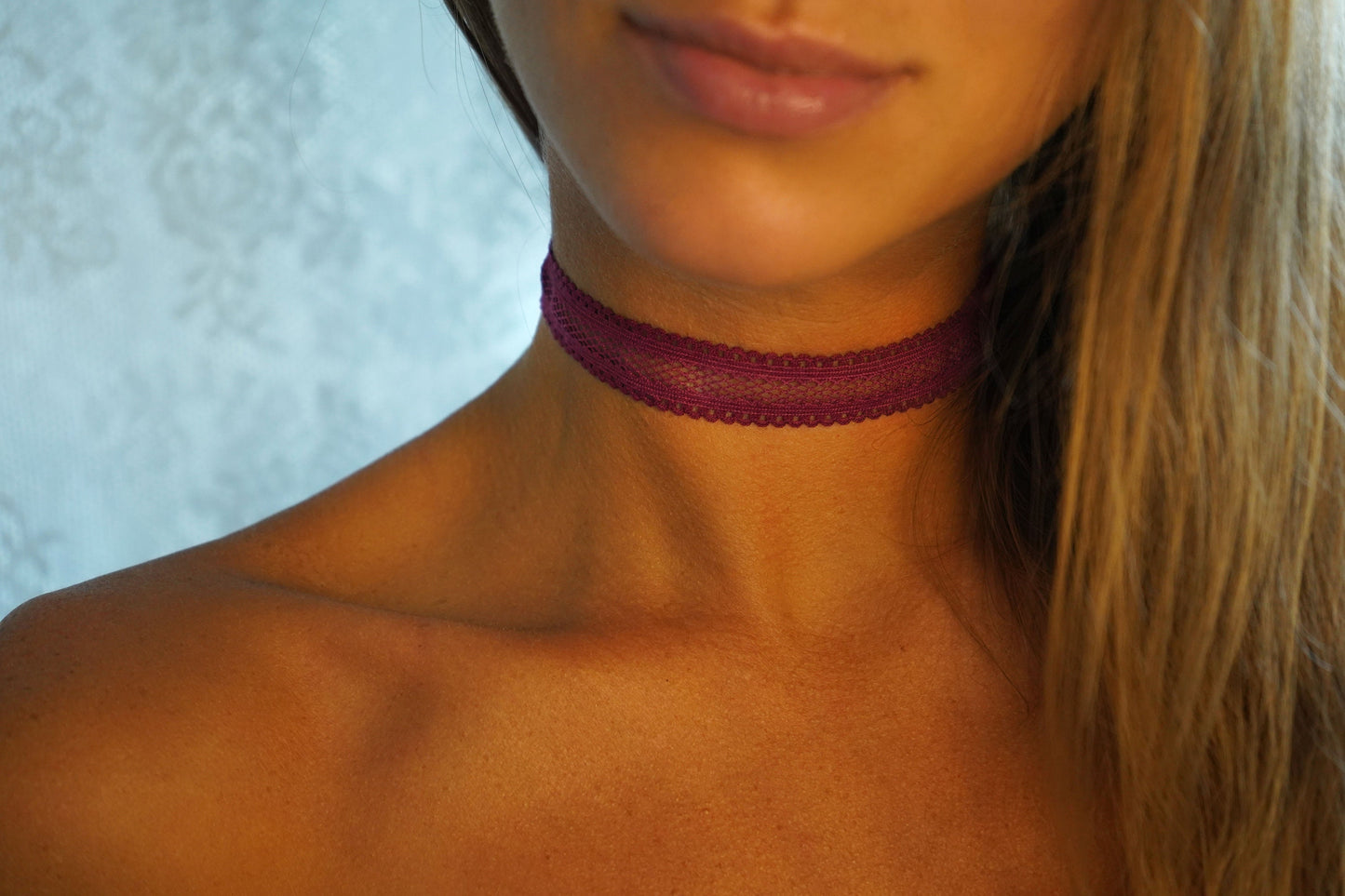 Burgundy Elastic Lattice Lace Choker