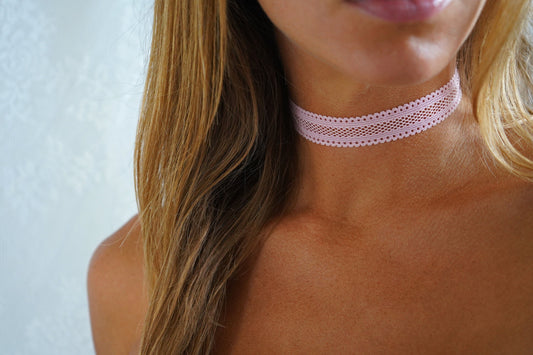 Bubblegum Pink Elastic Lattice Lace Choker