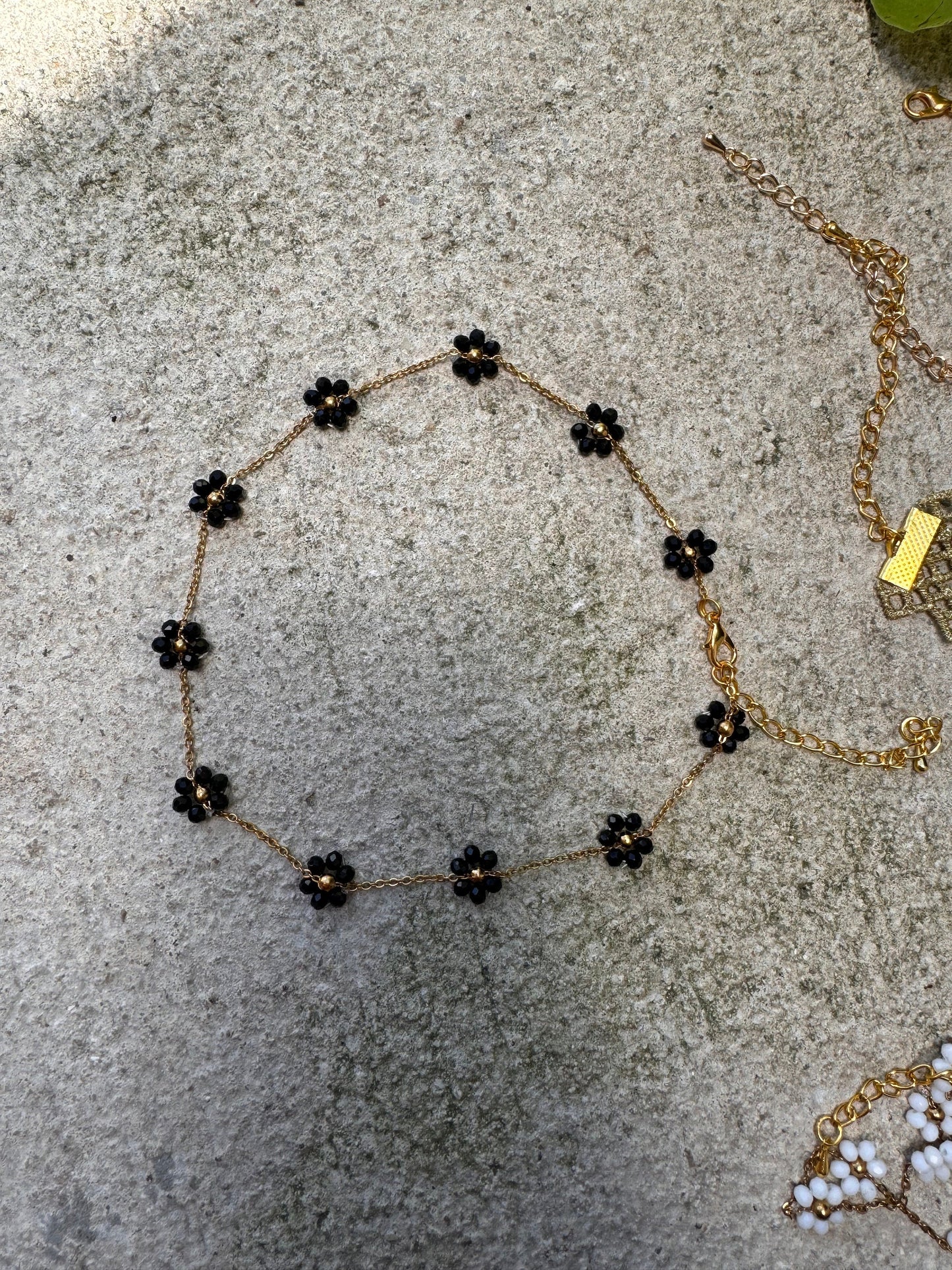 White Beaded Flower Chain Choker