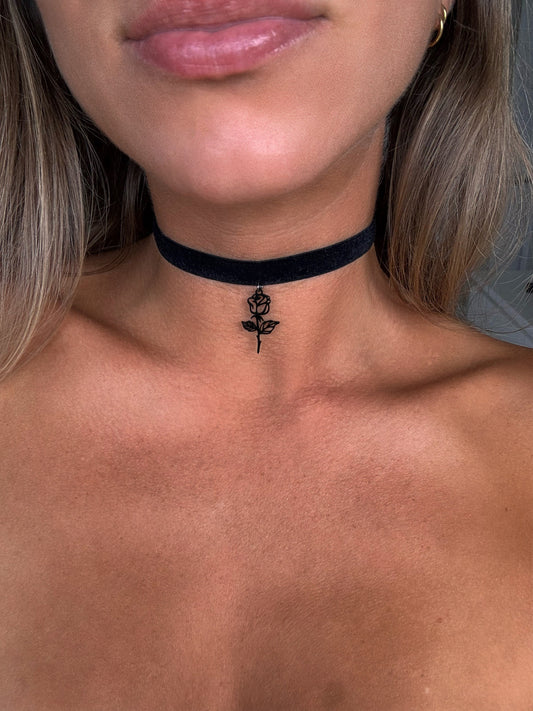 Rose Charm Velvet Choker • Ultra Comfortable Stretch Velvet
