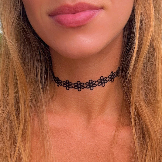 Black Cutout Flower Choker