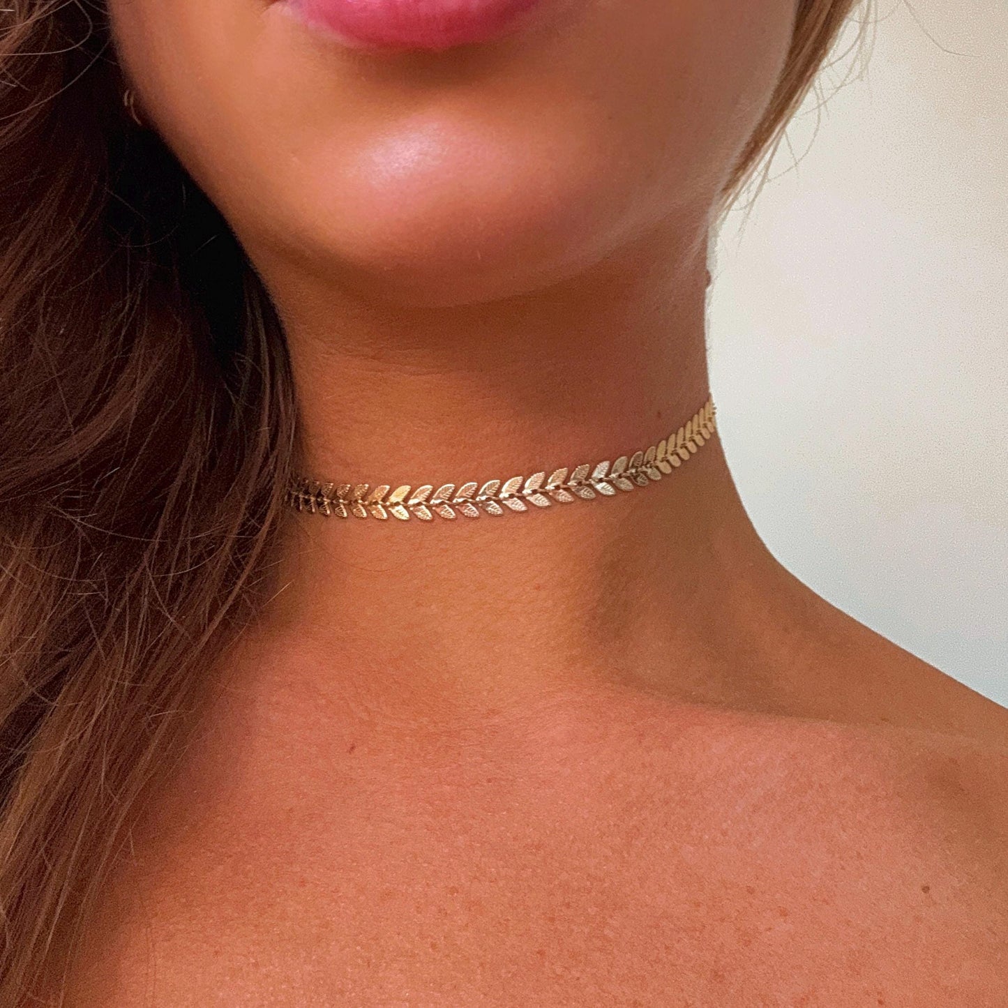 24K Gold Plated Solid Leaf Choker