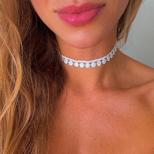 White Circle Lace Choker