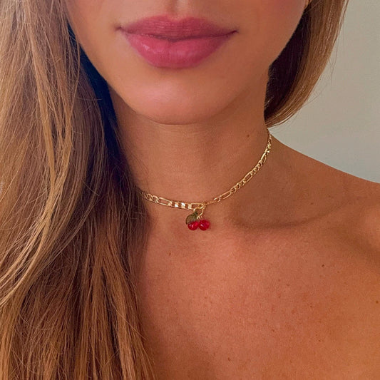 Cherry Charm Chain Choker • 24K Gold Plated