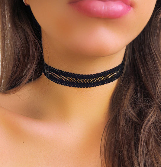 Black Elastic Lattice Lace Choker