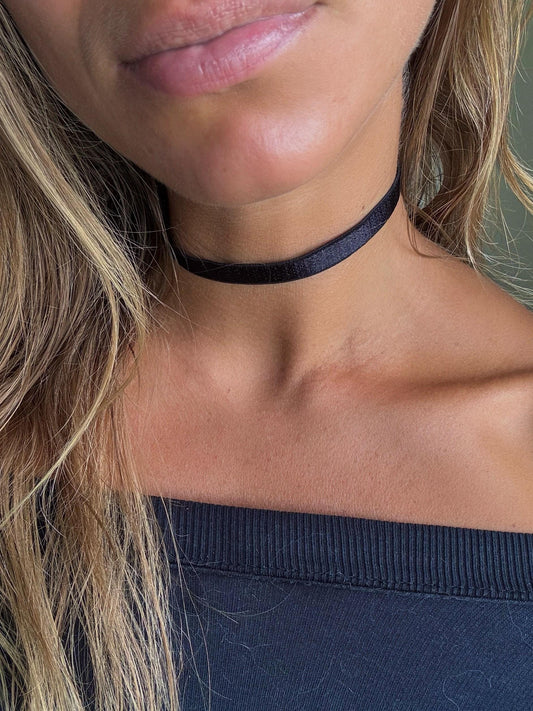 Black Satin Non-Velvet Choker • Ultra Comfortable Elastic