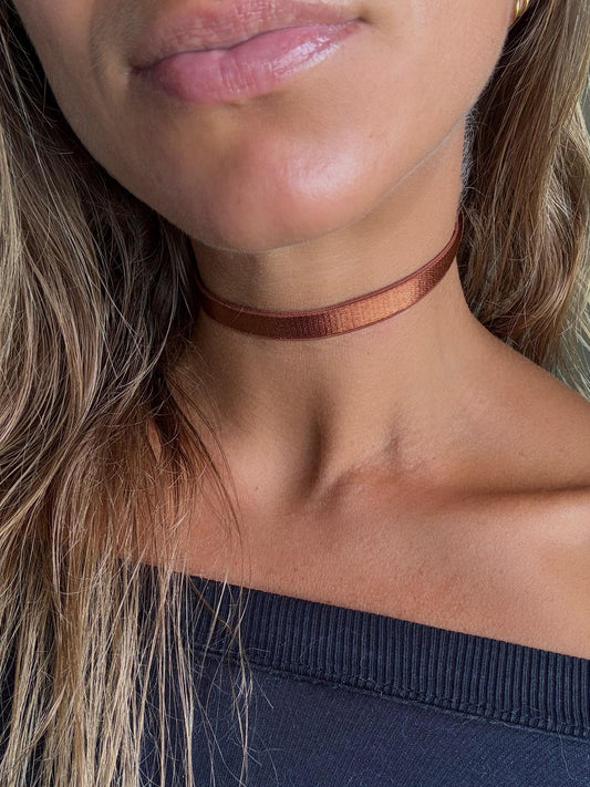 Chocolate Satin Non-Velvet Choker • Ultra Comfortable Elastic