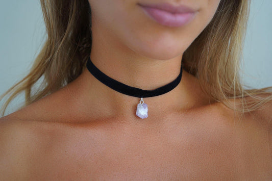 Amethyst Charm Choker • Ultra Comfortable Stretch Velvet With Healing Crystal