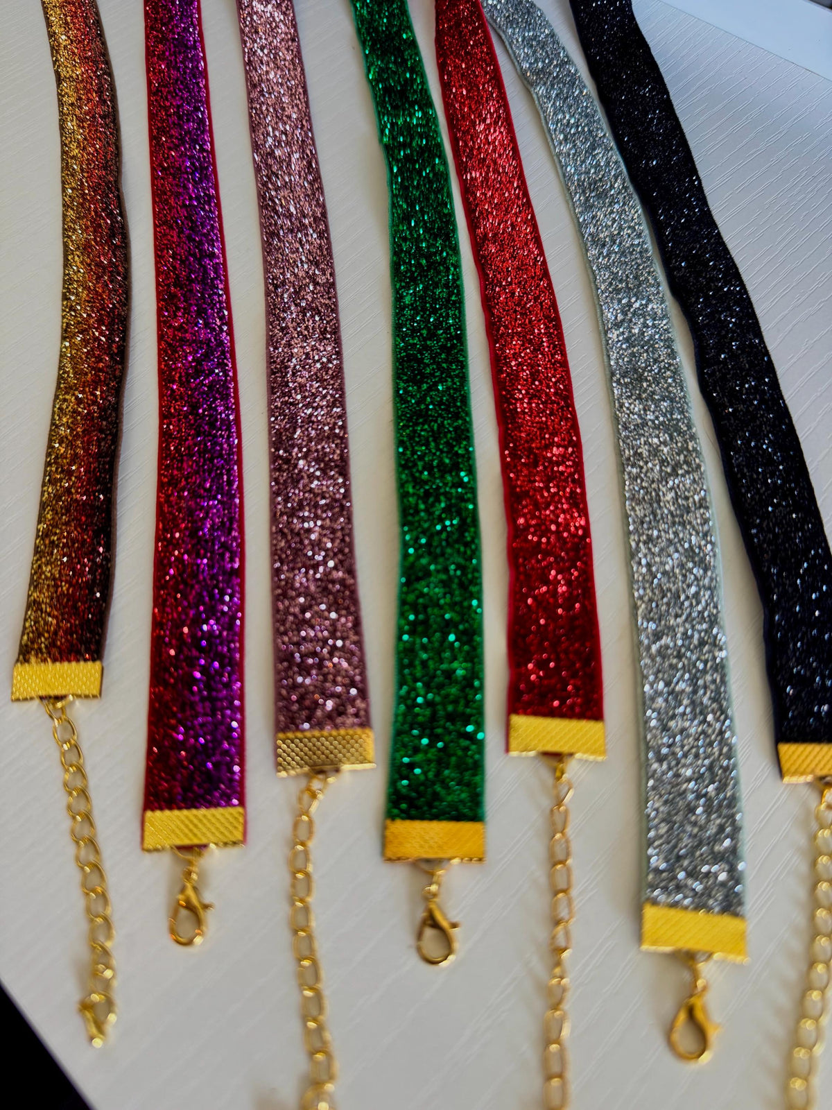 Mint Glitter Choker • 5/8ths Inch Width • Stretchy Elastic Necklace