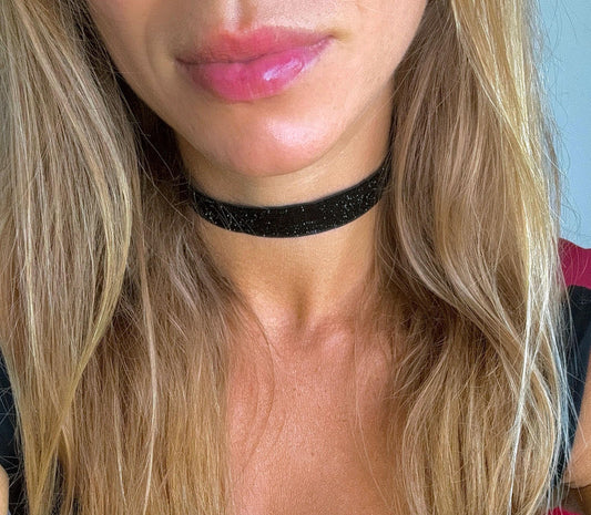 Black Glitter Choker • 5/8ths Inch Width • Stretchy Elastic Necklace