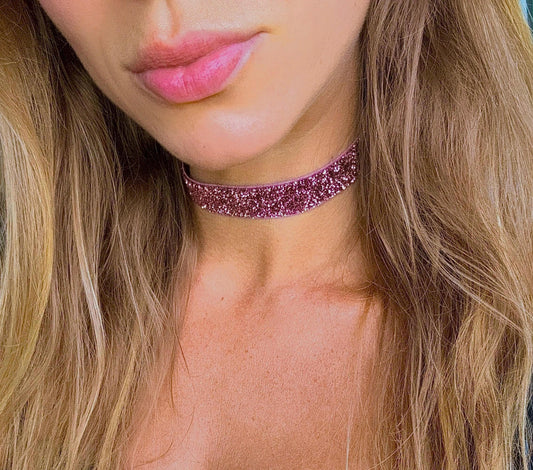 Plum Glitter Choker • 5/8ths Inch Width • Stretchy Elastic Necklace