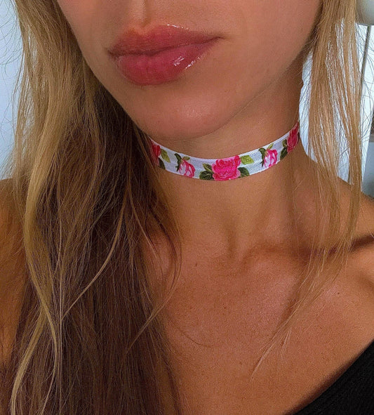 Pink Rose Pattern Elastic Choker