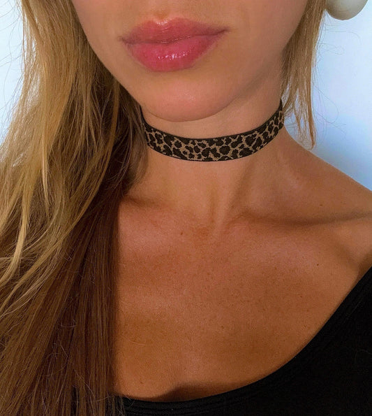 Leopard Print Elastic Choker • Fun Comfortable Stretchy Girls Choker